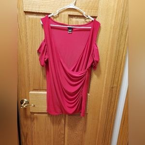 Torrid Size 2 (2X/18) Hot Pink Wrap-Style Cold Shoulder Top